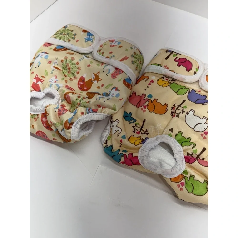 Jeuwith Dog Diapers Medium Washable Reusable Lot Of 3 Tail Hole Floral Adj